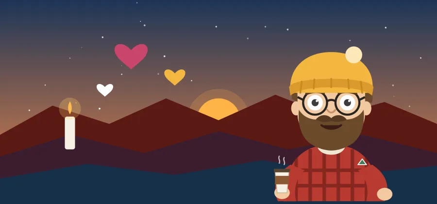 Candle and hearts at dusk